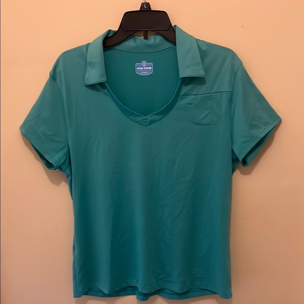PGA Tour Green Short Sleeve Polo Button Down Shirt